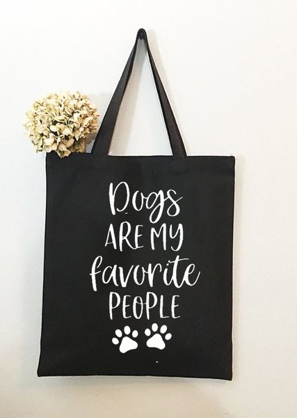 

Dogs Are My Favorite People Animal Graphic Shopping Tote, Black, Bags