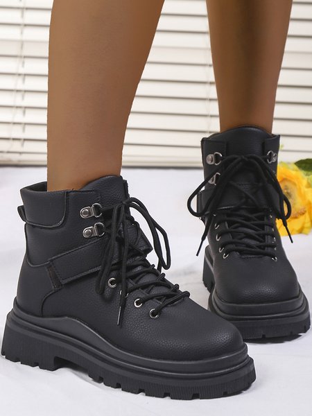 

Stylish Studded Platform Lace-Up Outdoor Boots, Black, Boots