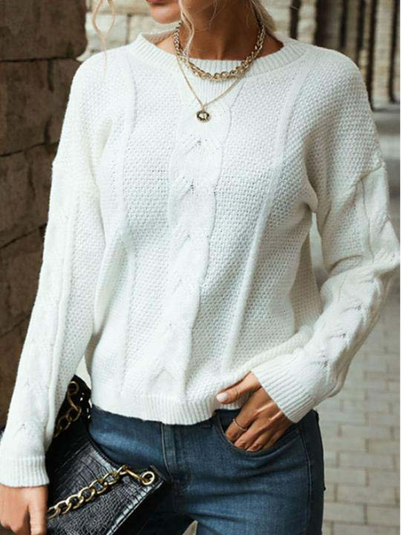 

Plain Casual Regular Fit Sweater, White, Sweaters