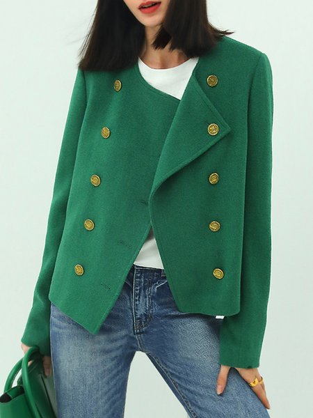 

Double Breasted Loose Plain Jacket, Green, Jackets