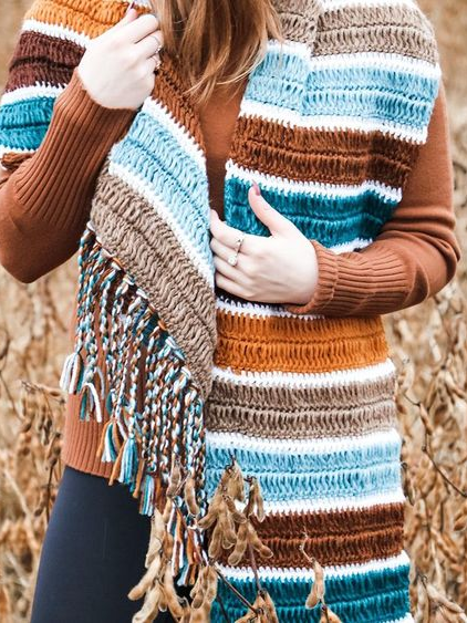 

Winter Color Block Striped Scarf, As picture, Women Scarves & Shawls