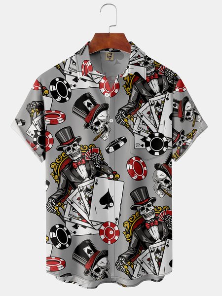 

Poker Chest Pocket Short Sleeve Hawaiian Shirt, Gray, Short Sleeve Shirts