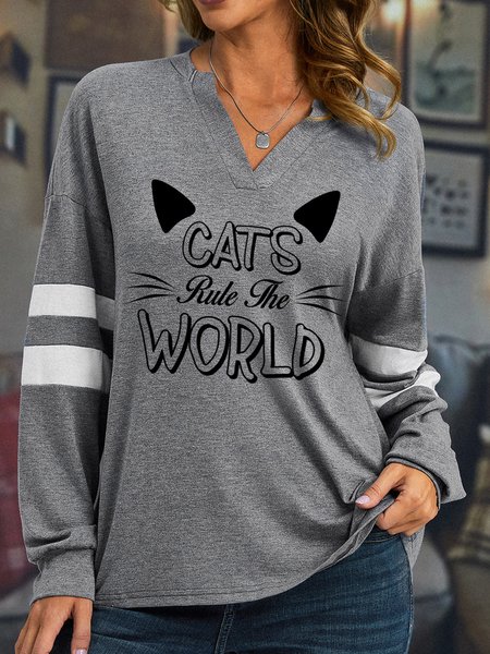 

Lilicloth X Y Cats Rule The World Women's Long Sleeve T-Shirt, Gray, Long sleeves