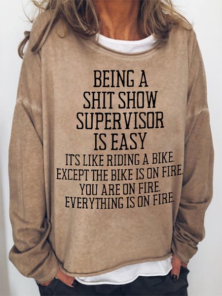 

Women Funny Word Being a shit show supervisor is easy Text Letters Crew Neck Sweatshirt, Khaki, Hoodies&Sweatshirts