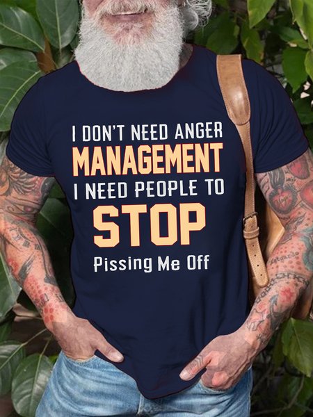 

Men's I Don't Need Anger Management I Need People To Stop Funny Loose Text Letters Cotton T-Shirt, Purplish blue, T-shirts