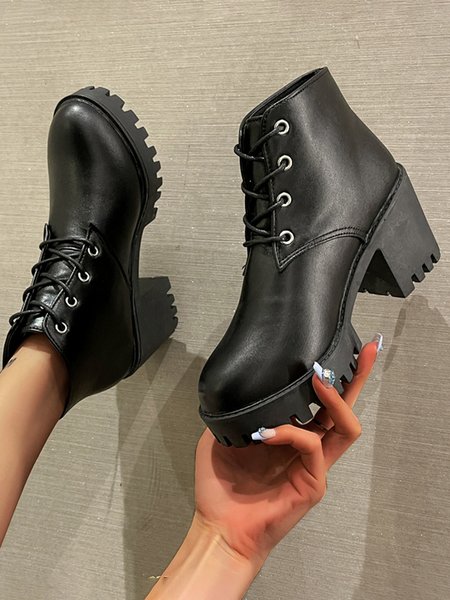 

Black Simple Chunky Heel Platform Ankle Boots Footwear, Boots