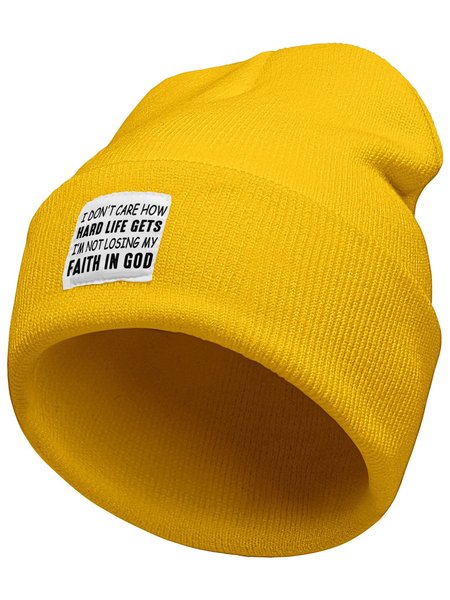 

I Don't Care How Hard Life Gets I'm Not Losing My Faith In God Letters Beanie Hat, Yellow, Hats