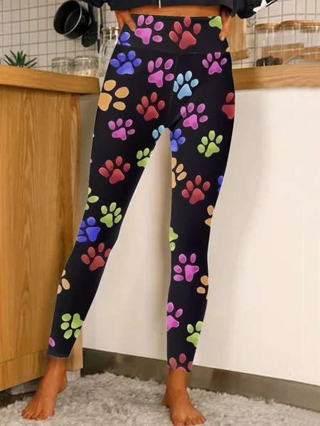 

Dog Cat Rainbow Paw Women's Tummy Control Leggings, As picture, Leggings