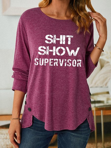 

Women's Shit Show Supervisor Simple Long Sleeve Top, Burgundy, Long sleeves