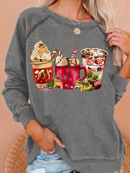 

Womens Christmas Coffee Santa Print Sweatshirt, Gray, Hoodies&Sweatshirts