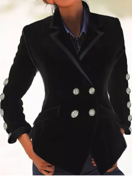 

Lapel Collar Woolen Loose Jacket, Black, Jackets