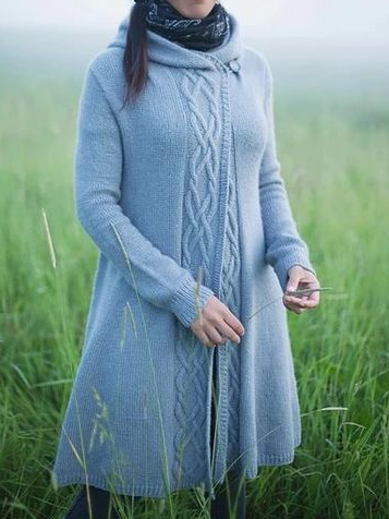 

Casual Loose Yarn/Wool Yarn Hooded Sweater Coat, Blue, Sweaters