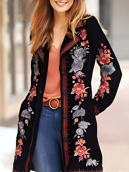 

Ethnic Regular Fit Casual Overcoat, Black, Outerwear