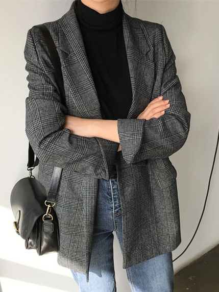 

Striped Deep-Grey Lapel Urban Blazer, Deep gray, Blazers