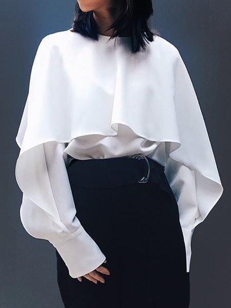 

Long sleeve Loose Plain Elegant Blouse, White, Blouses and Shirts