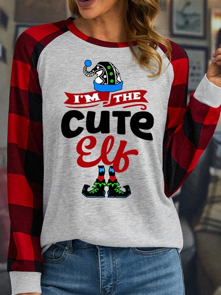 

Lilicloth X Paula I‘m The Cute Elf Women's Christmas Long Sleeve Buffalo Plaid T-Shirt, White, Long sleeves