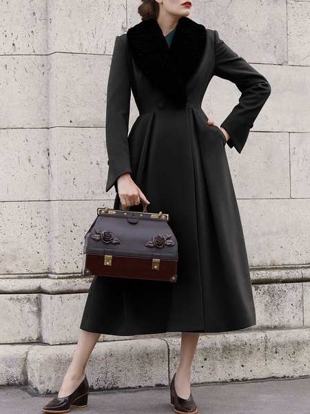 

Long sleeve Elegant Regular Fit Shawl Collar Overcoat, Black, Coats