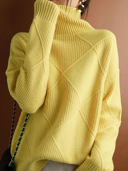 

Loose High Elasticity Turtleneck Long sleeve Sweater, Yellow, Pullovers