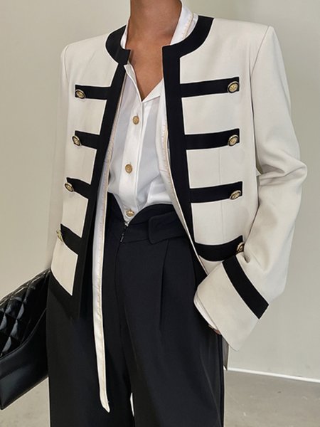 

Urban Loose Crew Neck Color Block Double Breasted Jacket, White, Jackets