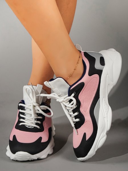 

Comfortable Lightweight Breathable Panel Contrast Sneakers, Pink, Sneakers