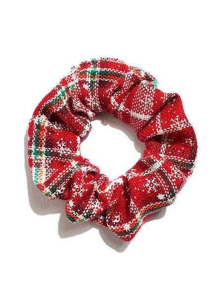 

Christmas Snowflake Plaid Large Hair Tie Christmas Hair Rope Elastic, White, Women Hair Accessories