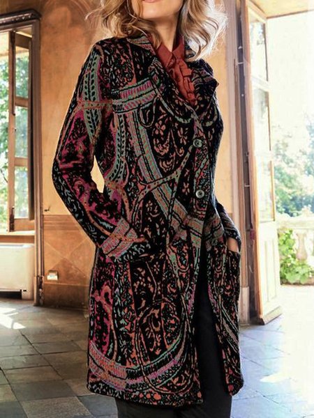 

Lapel Collar Regular Fit Boho Jacket, Multicolor, Outerwear