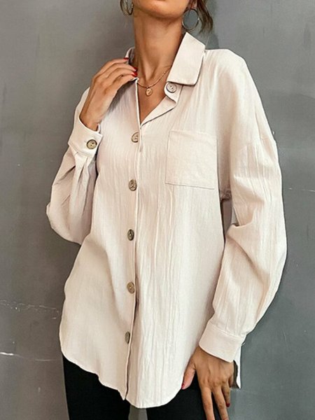 

Shawl Collar Plain Loose Buttoned Blouse, Beige, Blouses & Shirts