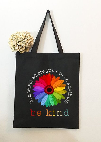 

Daisy In A World Where You Can Be Anything Be Kind Plant Graphic Shopping Tote, Black, Women's Bags