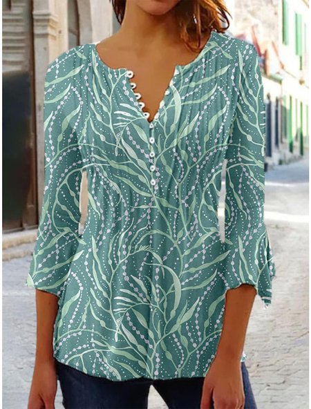 

Women's Geometric Casual V-neck Daily Hot List A-Line Top Long Sleeve Henry Collar Polka Dots Stripes Tunic, Green, Shirts & Blouses
