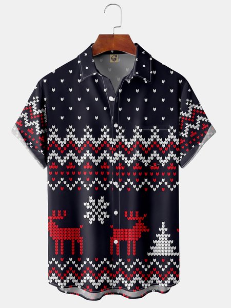

Christmas Chest Pocket Short Sleeve Hawaiian Shirt, Blue, Short Sleeve Shirts