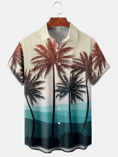 

Coconut Tree Pocket Short Sleeve Lapel Hawaiian Shirt, Khaki, Short Sleeve Shirts