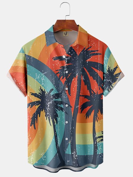 

Coconut Tree Chest Pocket Short Sleeve Hawaiian Shirt, Red, Short Sleeve Shirts