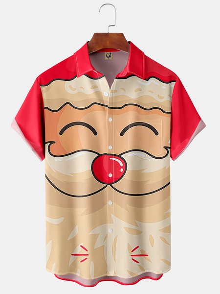 

Santa Claus Chest Pocket Short Sleeve Hawaiian Shirt, Red, Short Sleeve Shirts