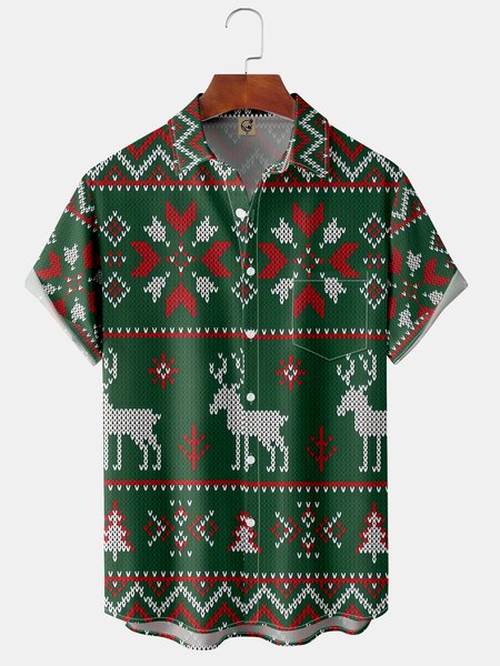 

Christmas Chest Pocket Short Sleeve Hawaiian Shirt, Green, Short Sleeve Shirts