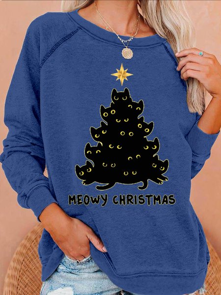 

Womens Black Cat Meowy Christmas Casual Letters Sweatshirt, Blue, Hoodies&Sweatshirts