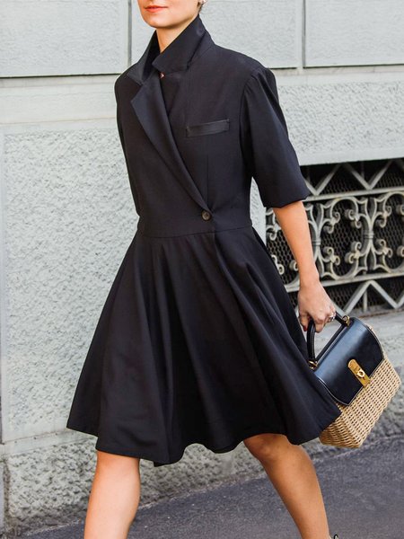

Elegant Plain Regular Fit Midi Dress, Black, Midi Dresses