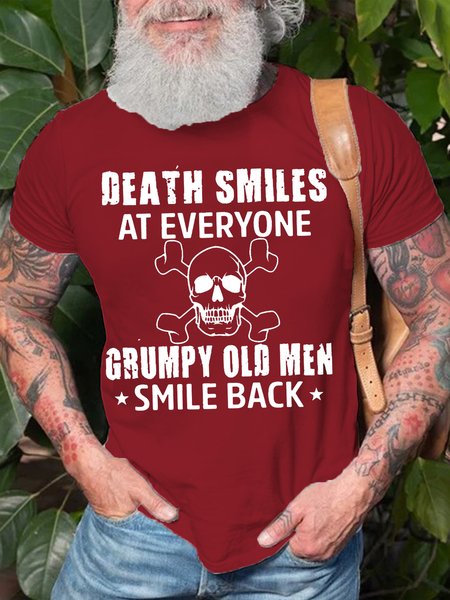 

Mens Funny Death Smiles At Everyone Cotton T-Shirt, Red, T-shirts
