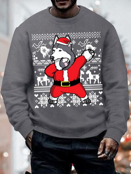 

Men's Funny Christmas Ugly Husky Loose Casual Sweatshirt, Deep gray, Hoodies&Sweatshirts