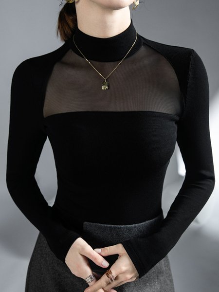 

Daily Long sleeve Simple Plain Regular Fit T-Shirt, Black, Tees