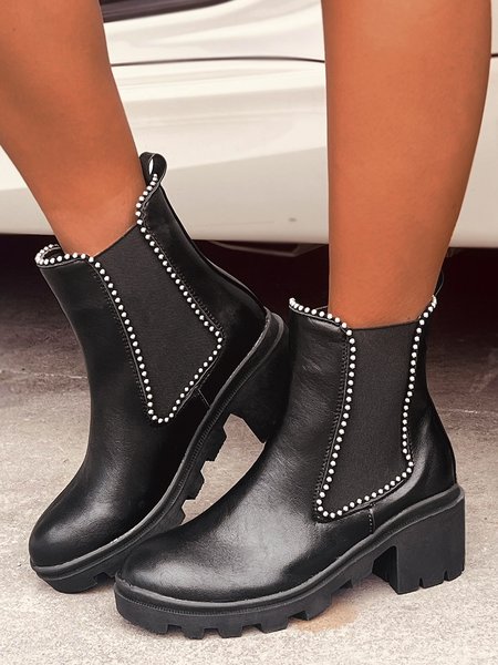 

Fashion Rhinestone Chunky Chunky Heel Chelsea Boots Footwear, Black, Boots
