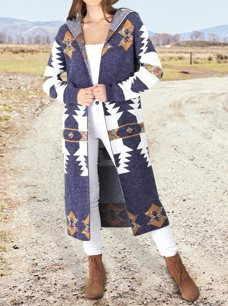 

Vintage Hoodie Ethnic Sweater Coat, Blue, Cardigans