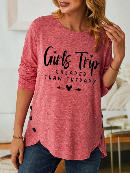 

Girls Trip Therapy Cotton-Blend Loose Long sleeve Top, Pink, Long sleeves