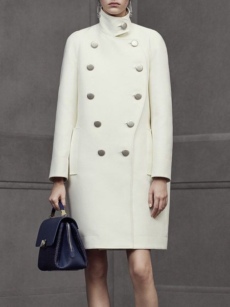 

Daily Long sleeve Regular Fit Simple Plain Overcoat, White, Coats