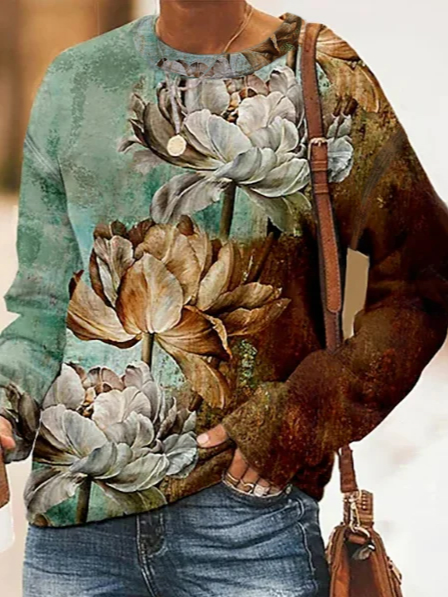 

Floral Crew Neck Loose Sweatshirt, Multicolor, Sweatshirts & Hoodies