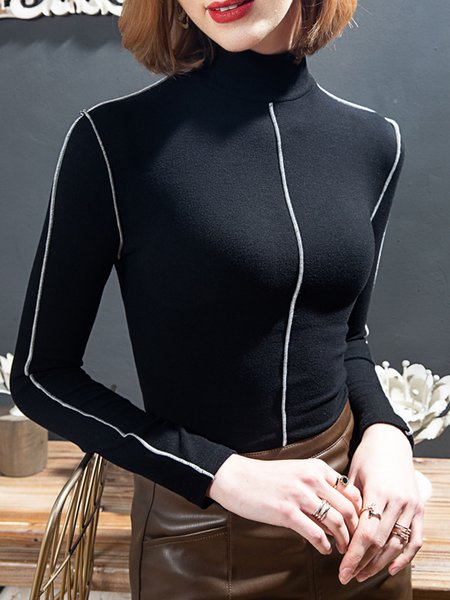 

Long sleeve Color Block Regular Fit Simple T-Shirt, Black, Tees