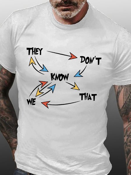

Men's They Know That We Know They Don't Know Funny Text Letters Game Casual Cotton T-Shirt, White, T-shirts