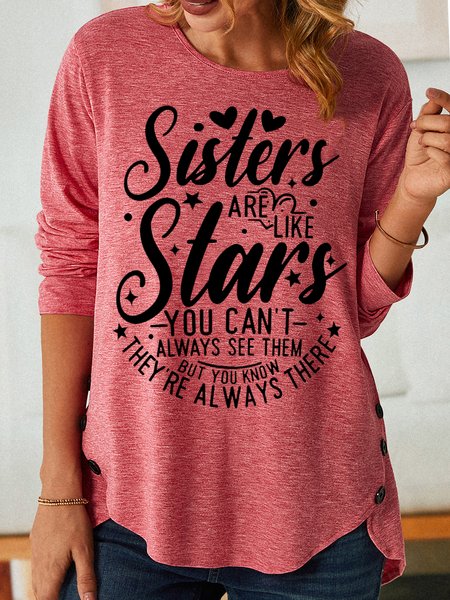 

Womens Sisters Are Like Stars Crew Neck Letters Top, Pink, Long sleeves