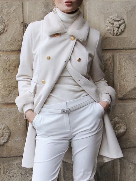 Long sleeve Regular Fit Shawl Collar Elegant Jacket, Off white, Jackets