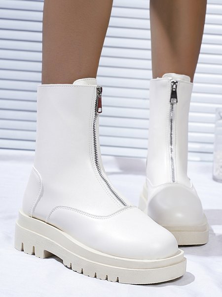 

Fashion Soft Sole Platform Front Zip Booties, Beige, Boots