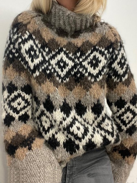

Turtleneck Boho Geometric Sweater, Multicolor, Sweaters & Cardigans